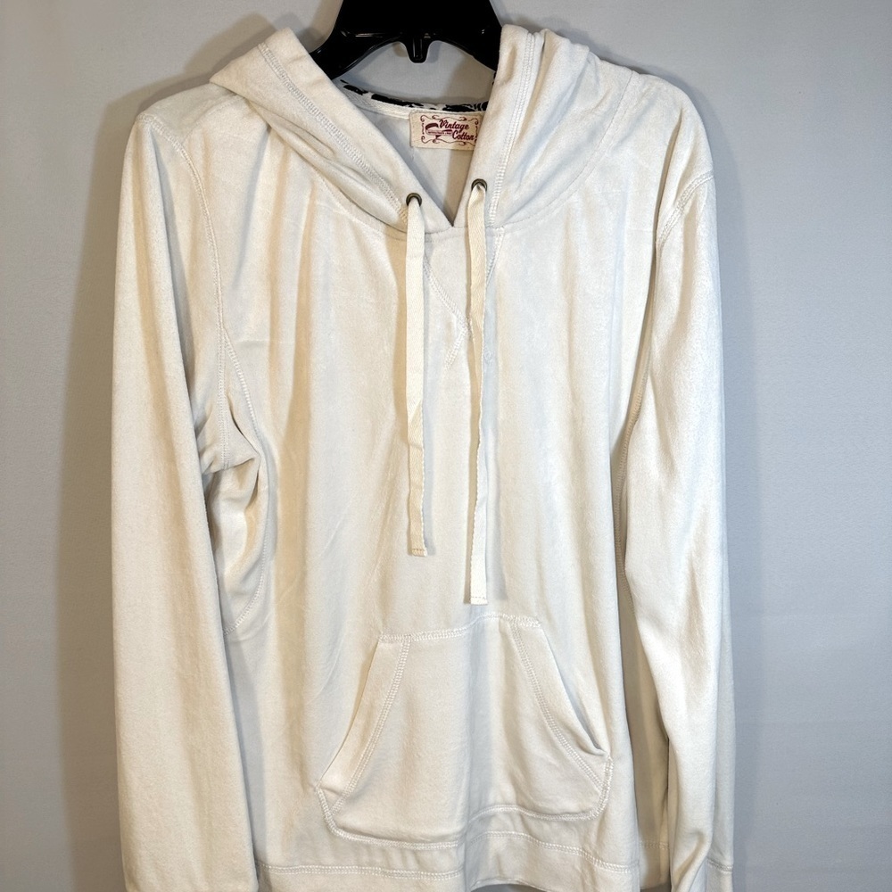 Vintage Cotton Size L Long Sleeve Hooded Pullover Kangaroo Pockets Sweatshirt